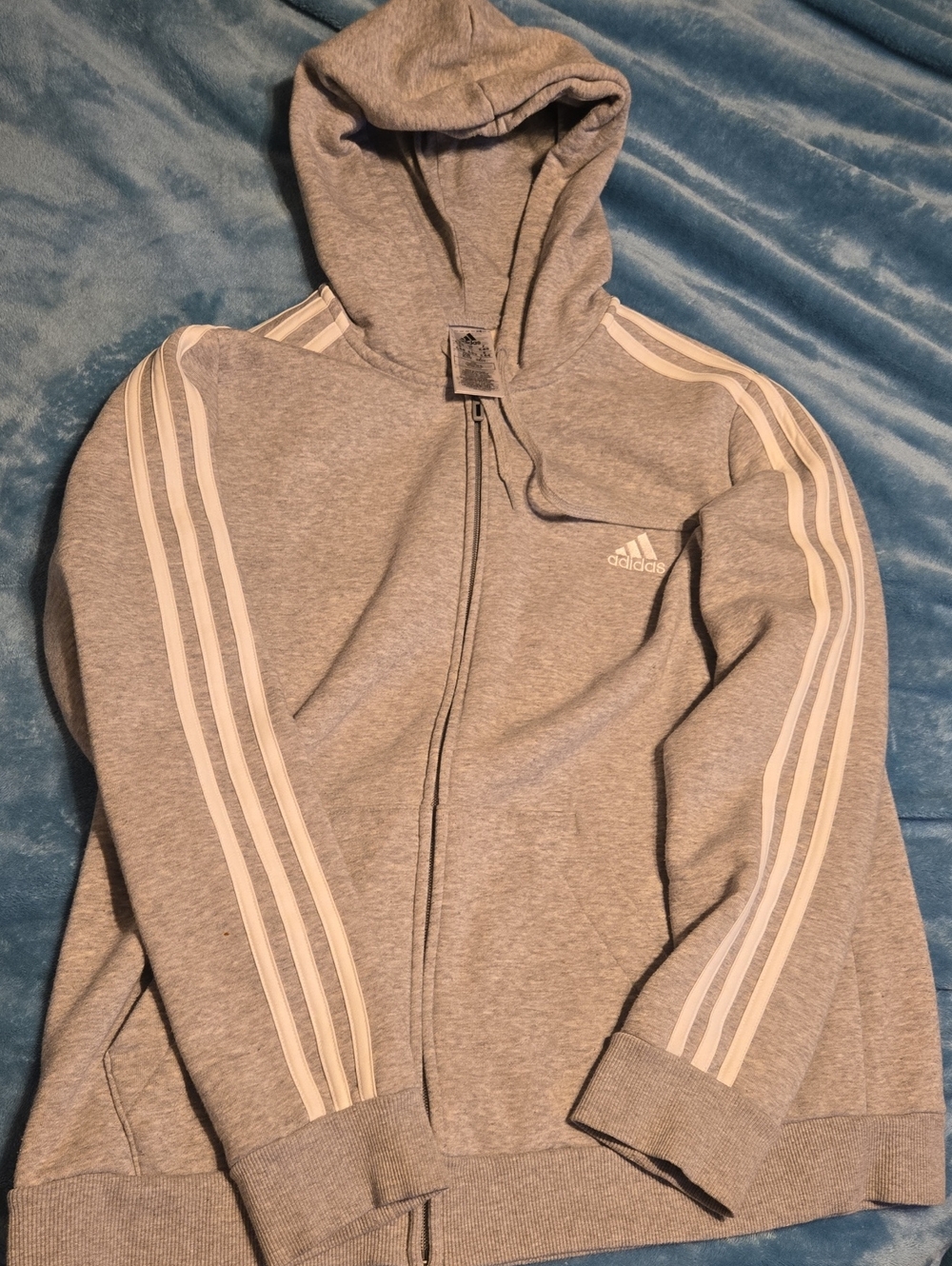 adidas Grey Womans' Full-Zip Hoodie with White 3-Stripes